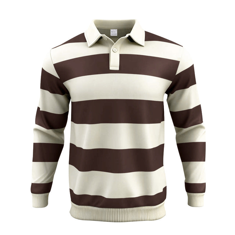 Herren nan gestreiftes Rugby-Polo Langarmshirt mit breiten Querstreifen, klassischem Polokragen und gerippten Abschlüssen EB