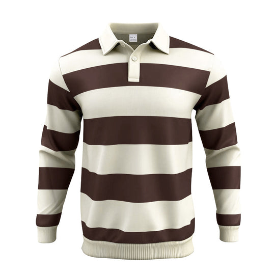 Herren nan gestreiftes Rugby-Polo Langarmshirt mit breiten Querstreifen, klassischem Polokragen und gerippten Abschlüssen EB