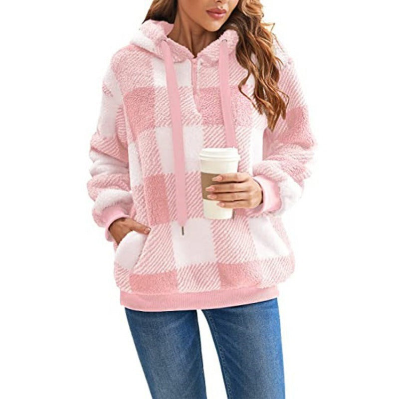 Damen Kuscheliger Karomantel mit hohem Kragen EB