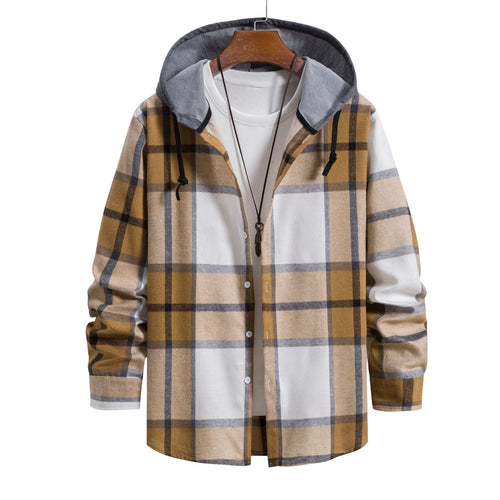 Herren Karohemdjacke mit integriertem Kapuzenpullover und bequemen Knopfdetails EB