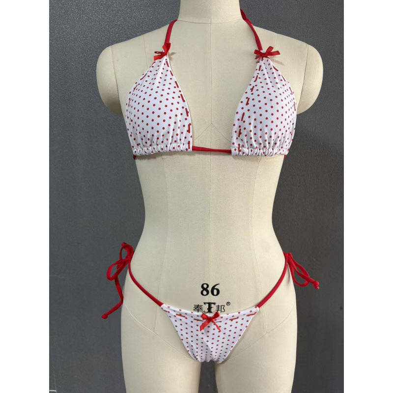 Damen Triangel-Bikini mit verspieltem Punkte-Design und verstellbaren Bindebändern EB