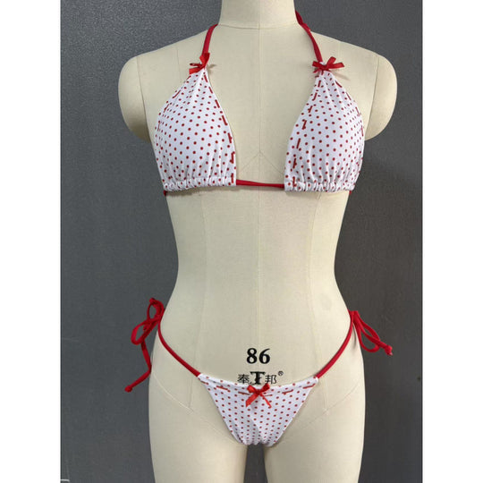 Damen Triangel-Bikini mit verspieltem Punkte-Design und verstellbaren Bindebändern EB