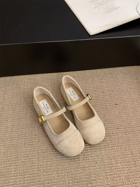 Damen Ballerinas mit modischem Riemchen und goldener Schnalle EB
