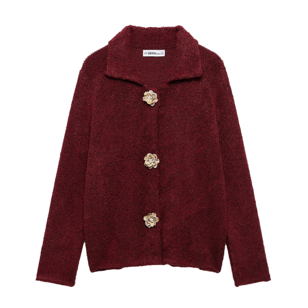 Damen elegante Strickjacke mit dekorativen Knopfdetails EB