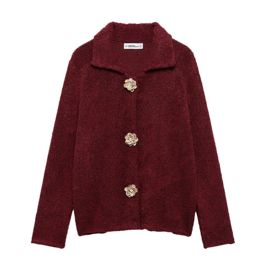 Damen elegante Strickjacke mit dekorativen Knopfdetails EB