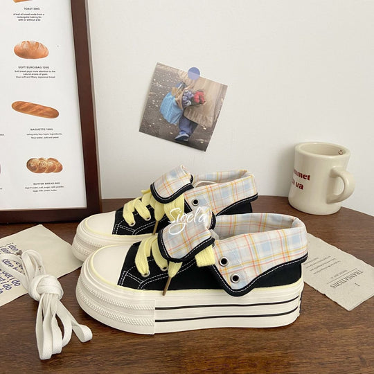 Damen Plateau-Sneaker mit modischen Karomotiven und strapazierfähigem Obermaterial EB