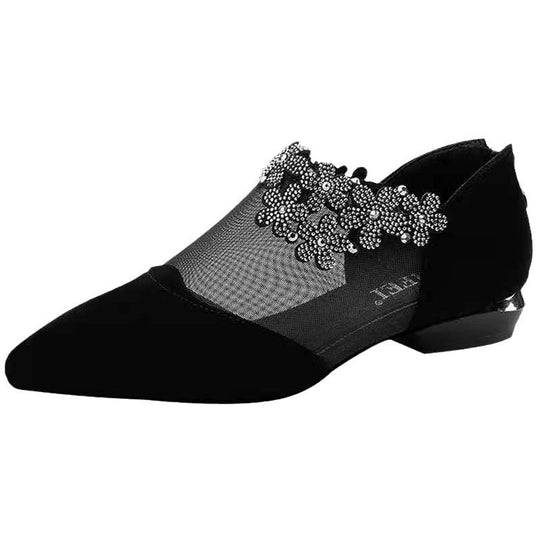 Damen elegante Ballerinas mit durchsichtigen Einsätzen und dekorativem Schmuck EB