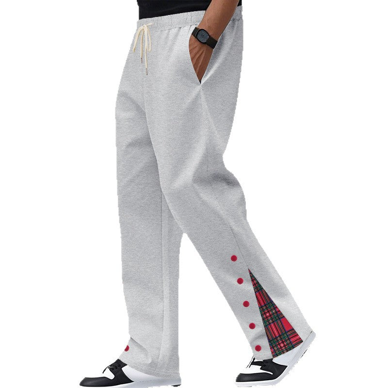 Herren Relaxed-Fit Jogginghose mit Karo-Seitenpasse, Druckknopfleiste & Kordelzug EB