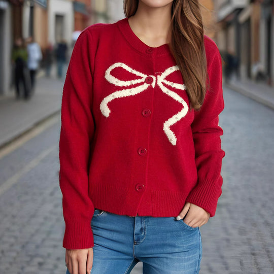 Damen Strickjacke mit verspieltem Schleifenmotiv und hochwertigen Knopfdetails EB