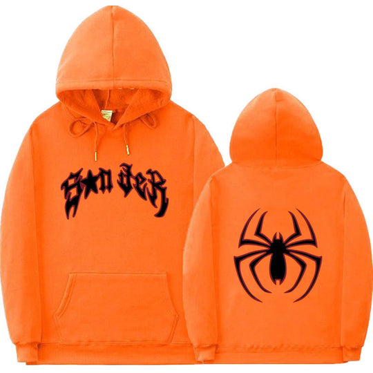 Damen Kapuzenpullover mit auffälligem Spinnenmotiv und grobem Schriftzug EB