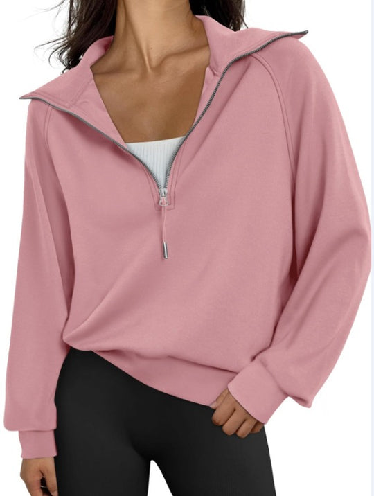 Damen lässiger Sweatpullover mit hohem Kragen und Reißverschluss EB