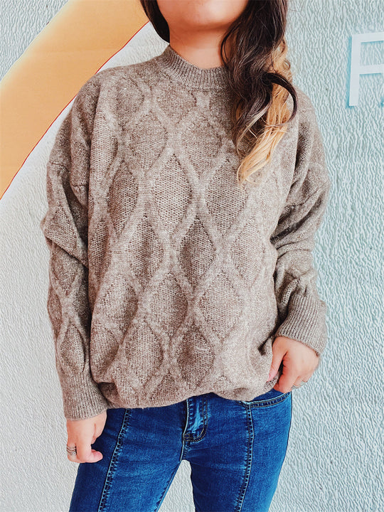 Damen Grobstrickpullover mit elegantem Rautenmuster und voluminösen Ärmeln EB