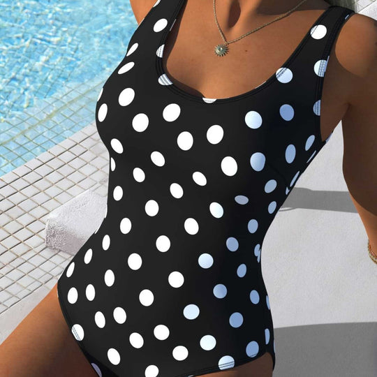 Damen einteiliger Badeanzug mit modischem Punktdesign und komfortablem Schnitt EB