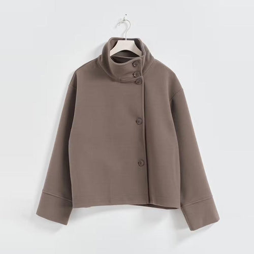 Damen Kurze Jacke mit hohem Kragen und Knopfverschluss EB