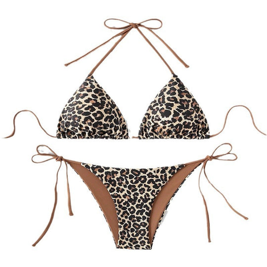 Damen Triangel-Bikini mit verstellbaren Bindebändern und tierischem Design EB