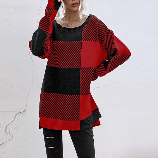 Damen Oversized Pullover mit geometrischem Muster und lässigem Schnitt EB