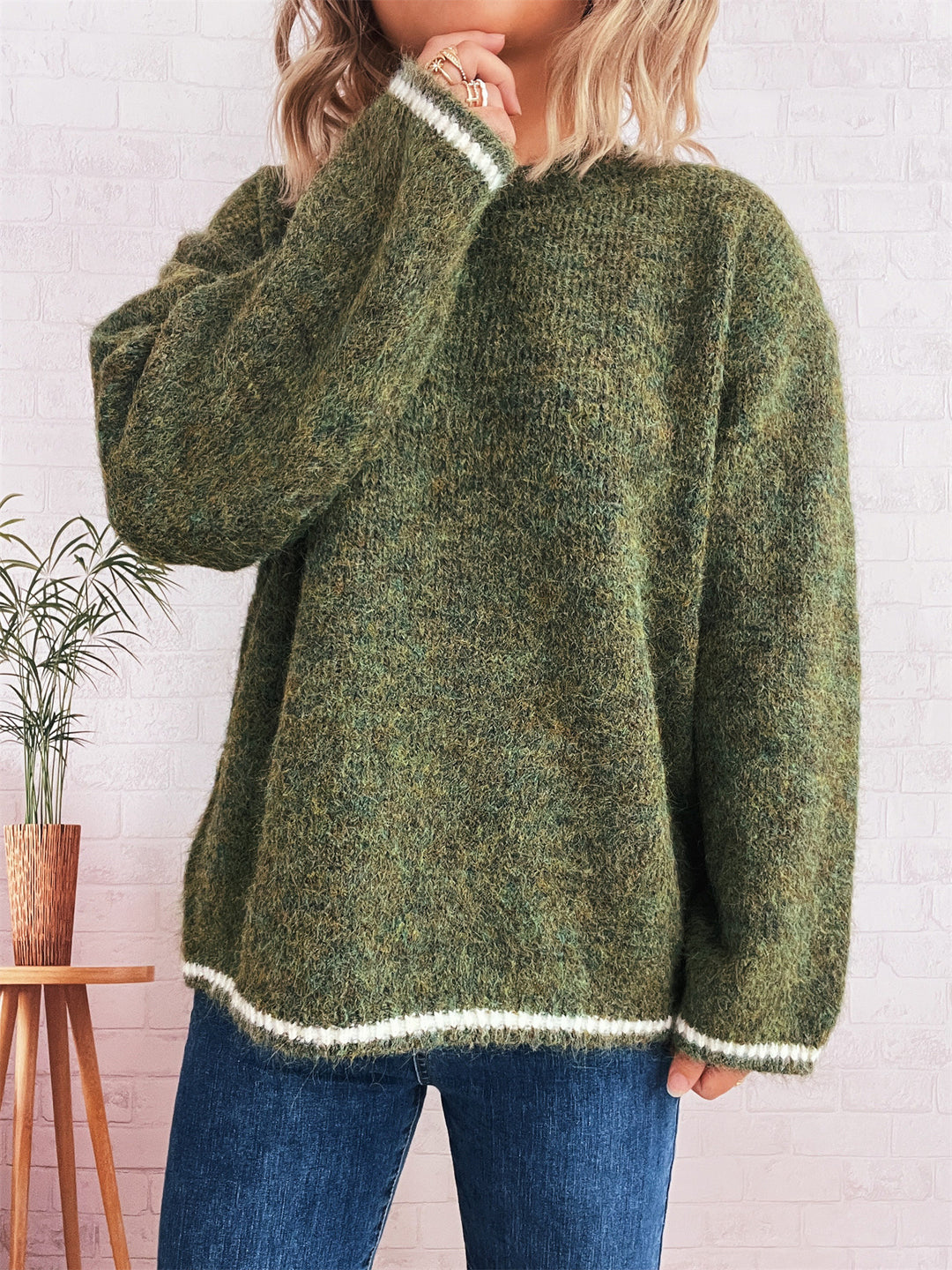 Damen lässiger Wohlfühlpullover mit blockfarbenem Design EB