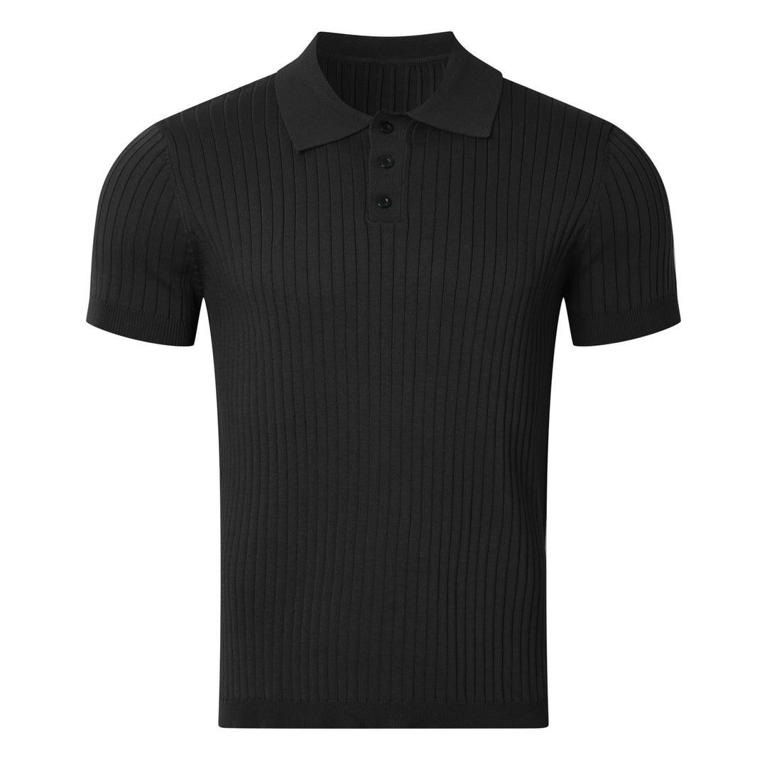 Herren nan schmal geschnittenes geripptes Poloshirt aus Feinstrick mit Kurzarm und Polokragen EB