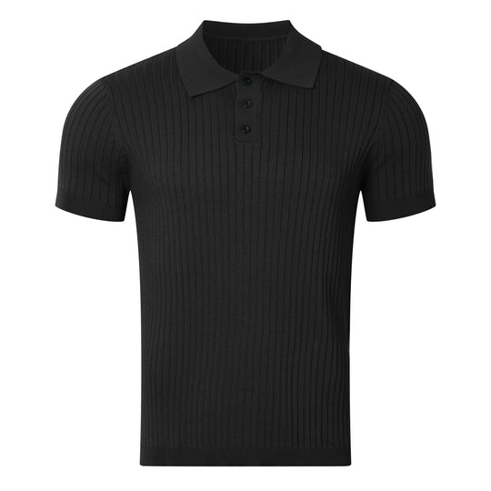 Herren nan schmal geschnittenes geripptes Poloshirt aus Feinstrick mit Kurzarm und Polokragen EB