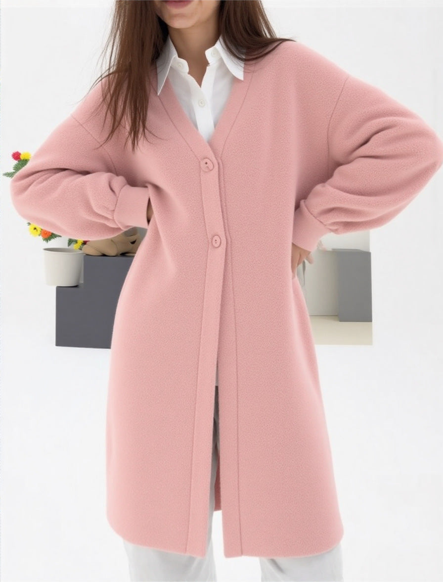 Damen gemütlicher Strickcardigan mit V-Ausschnitt und modischem Knopfverschluss EB