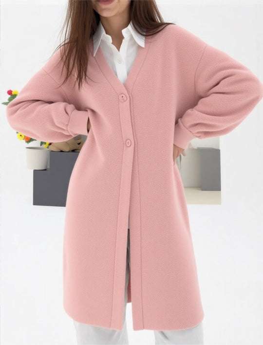 Damen gemütlicher Strickcardigan mit V-Ausschnitt und modischem Knopfverschluss EB