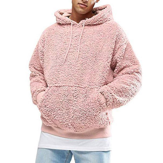 Herren Lässiger Teddy-Fleece Hoodie mit praktischen Kängurutaschen und verstellbarem Kordelzug EB