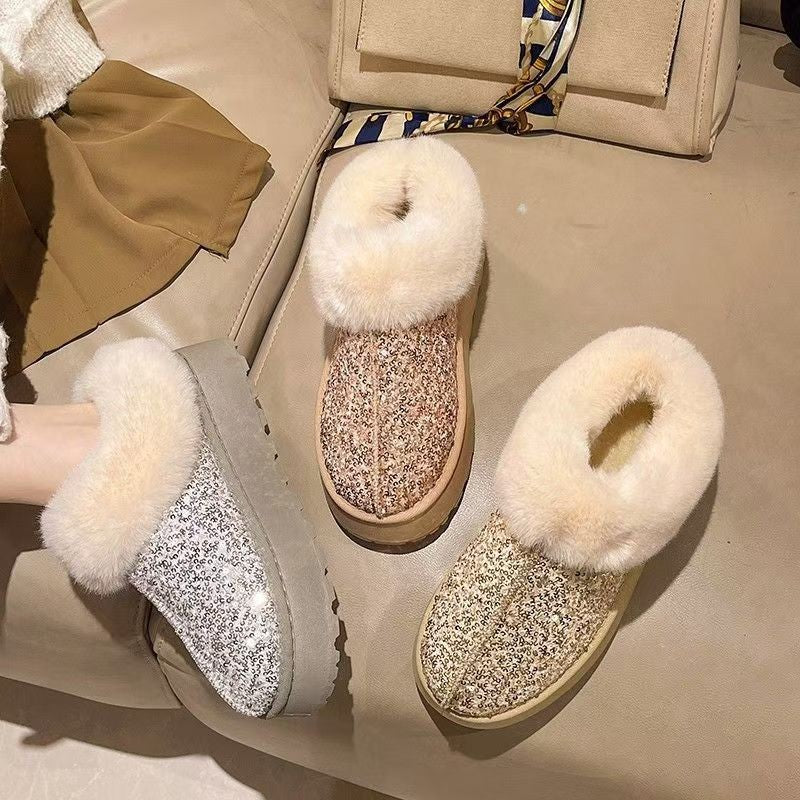 Damen Flauschige Glitzer Hausschuhe EB
