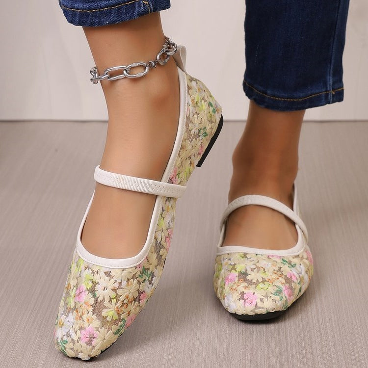 Damen Ballerinas mit zartem Blumenmuster und flexiblem Fußbett EB