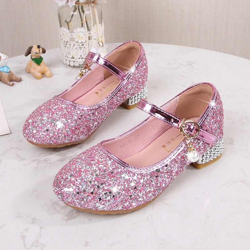 Mädchen Glitzernde Mary Jane Ballerinas mit dekorativer Schleifen- und Perlenverzierung EB