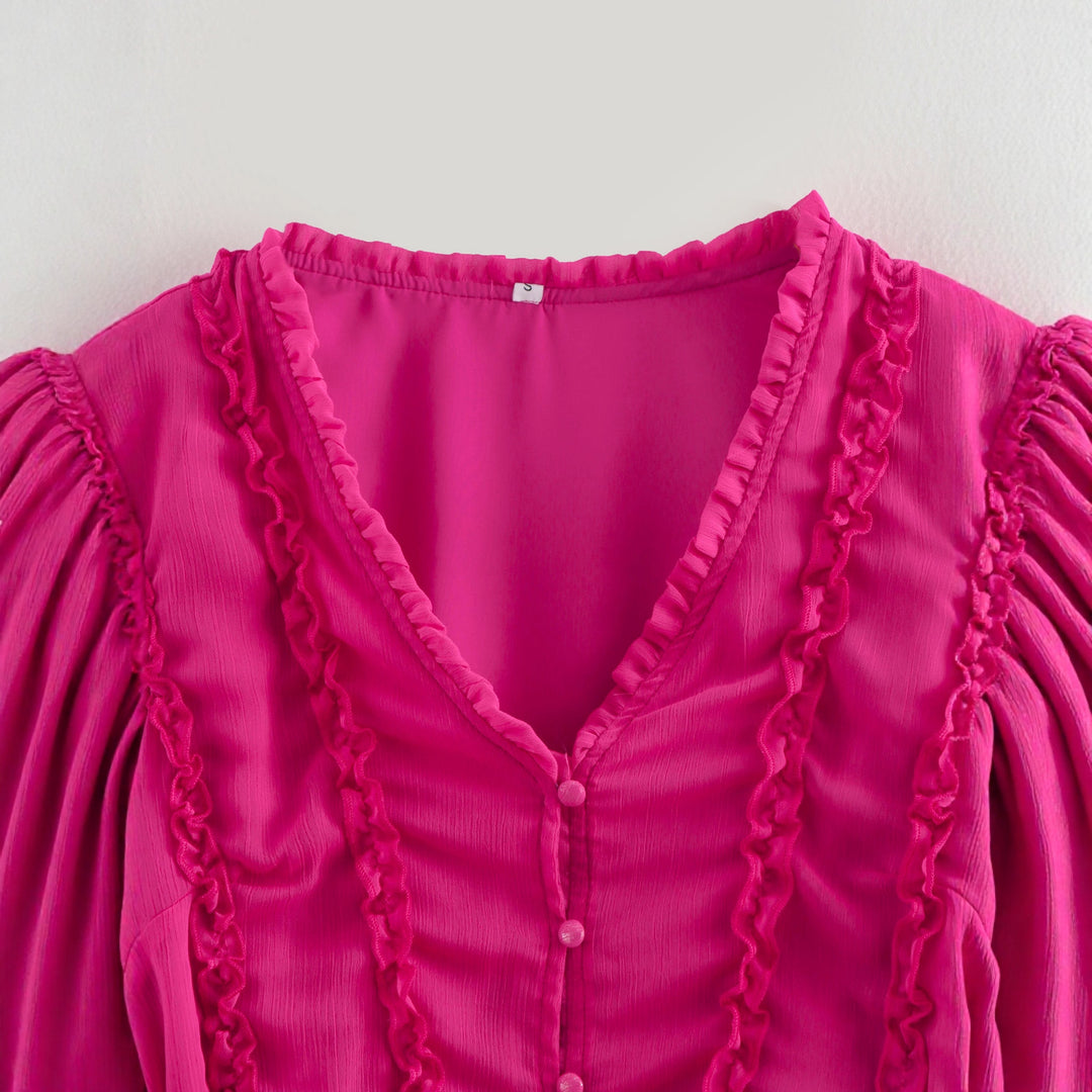 Damen verspieltes Minikleid mit Rüschendetails und Taillengürtel EB