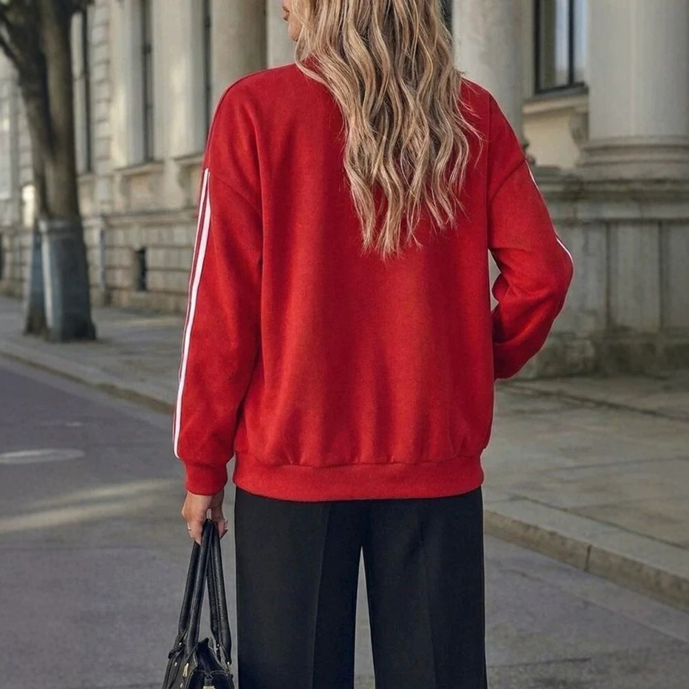 Damen Oversized Collegejacke mit Druckknopfleiste und kontrastierenden Streifenärmeln EB