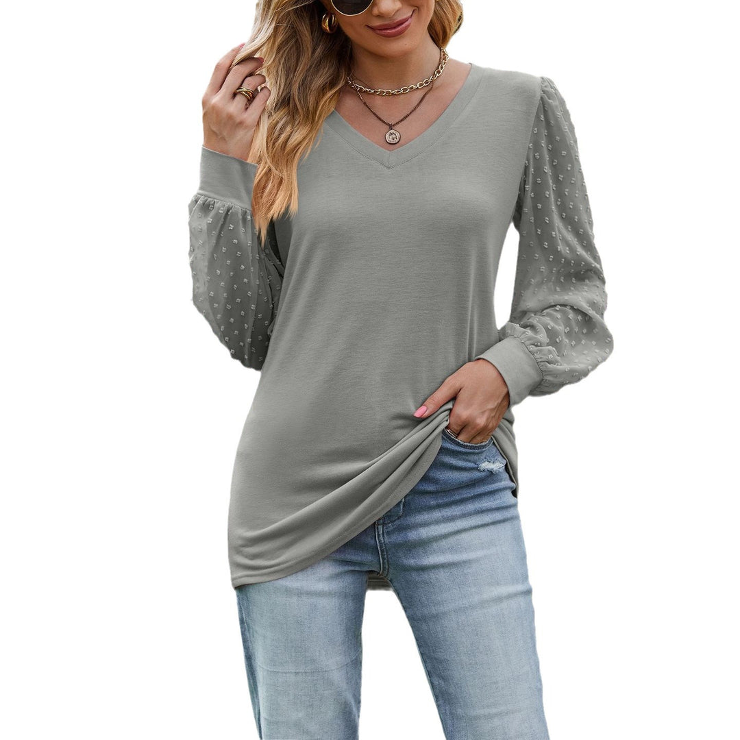Damen elegantes V-Ausschnitt Oberteil mit Puffärmeln EB