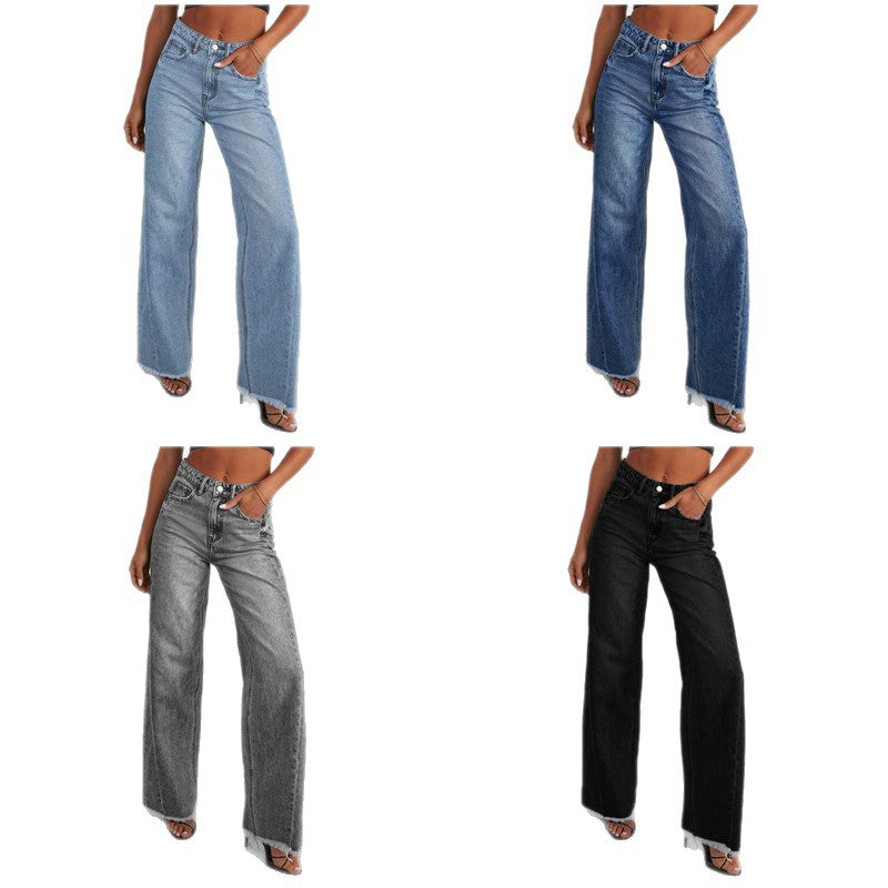 Damen Weit geschnittene Jeans mit trendigem fransigem Saum EB