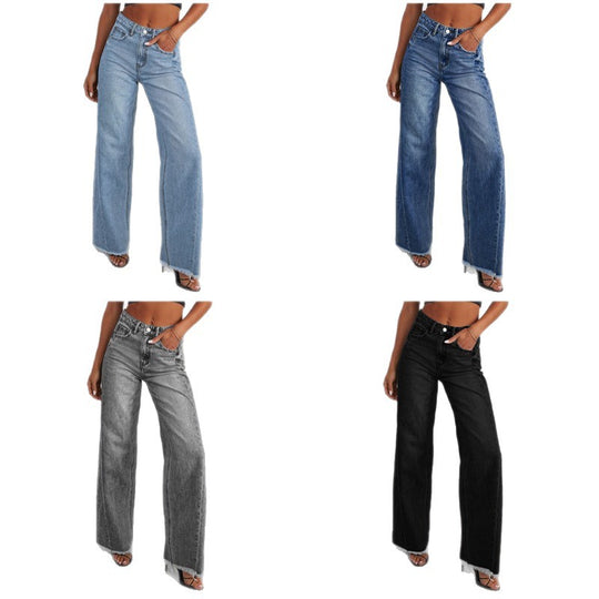 Damen Weit geschnittene Jeans mit trendigem fransigem Saum EB