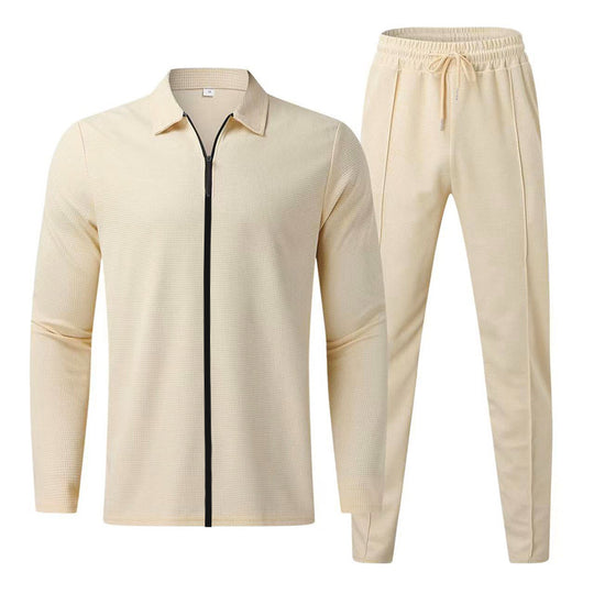 Herren Waffelstruktur-Loungewear-Set mit Halbreißverschluss-Polo & tapered Jogginghose EB