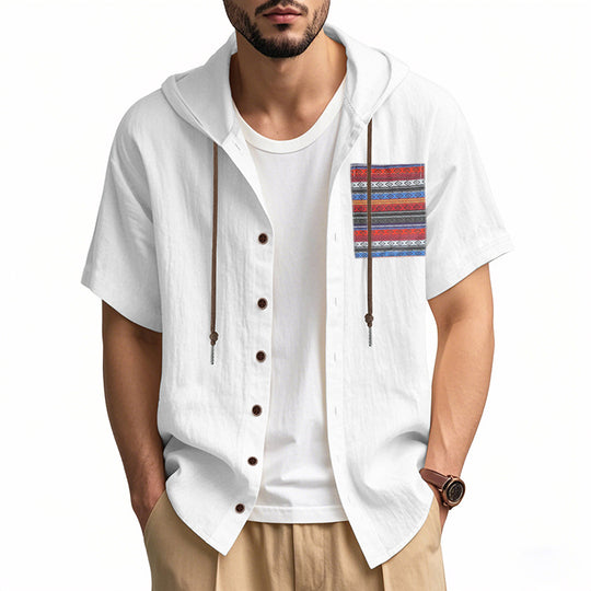 Herren leichtes Kapuzenshirt mit buntem Muster und strukturierter Oberfläche EB