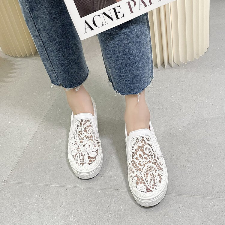 Damen Slip-On Keil-Sneaker mit Spitzen-Obermaterial EB