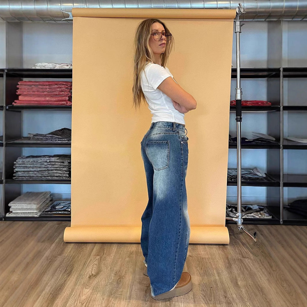 Damen nan weite Baggy-Jeans mit tiefer Schrittnaht, markanten Knieabnähern und verstärktem Five‑Pocket‑Schnitt EB