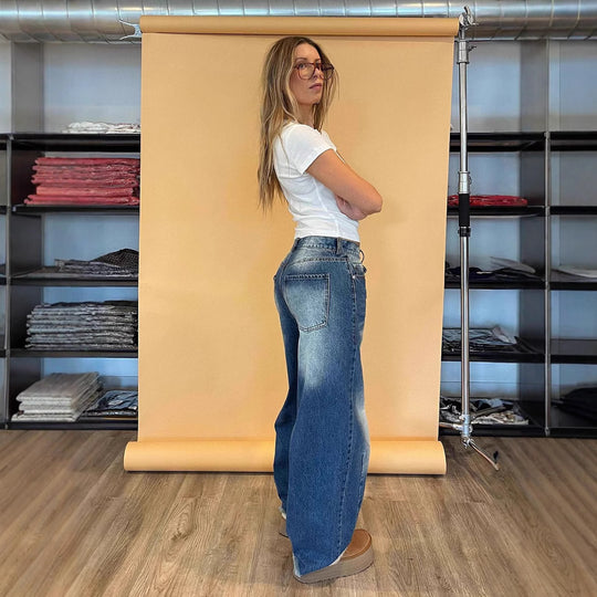 Damen nan weite Baggy-Jeans mit tiefer Schrittnaht, markanten Knieabnähern und verstärktem Five‑Pocket‑Schnitt EB