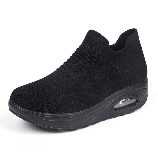 Damen nan gestrickter Schlupf-Walking-Sneaker mit anatomischer Pronationsstütze, Luftpolster-Zwischensohle und sockenähnlichem Schaft EB