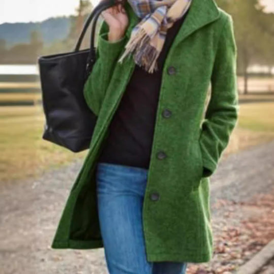 Damen Eleganter Wollmantel mit praktischen Taschen und klassischem Revers EB
