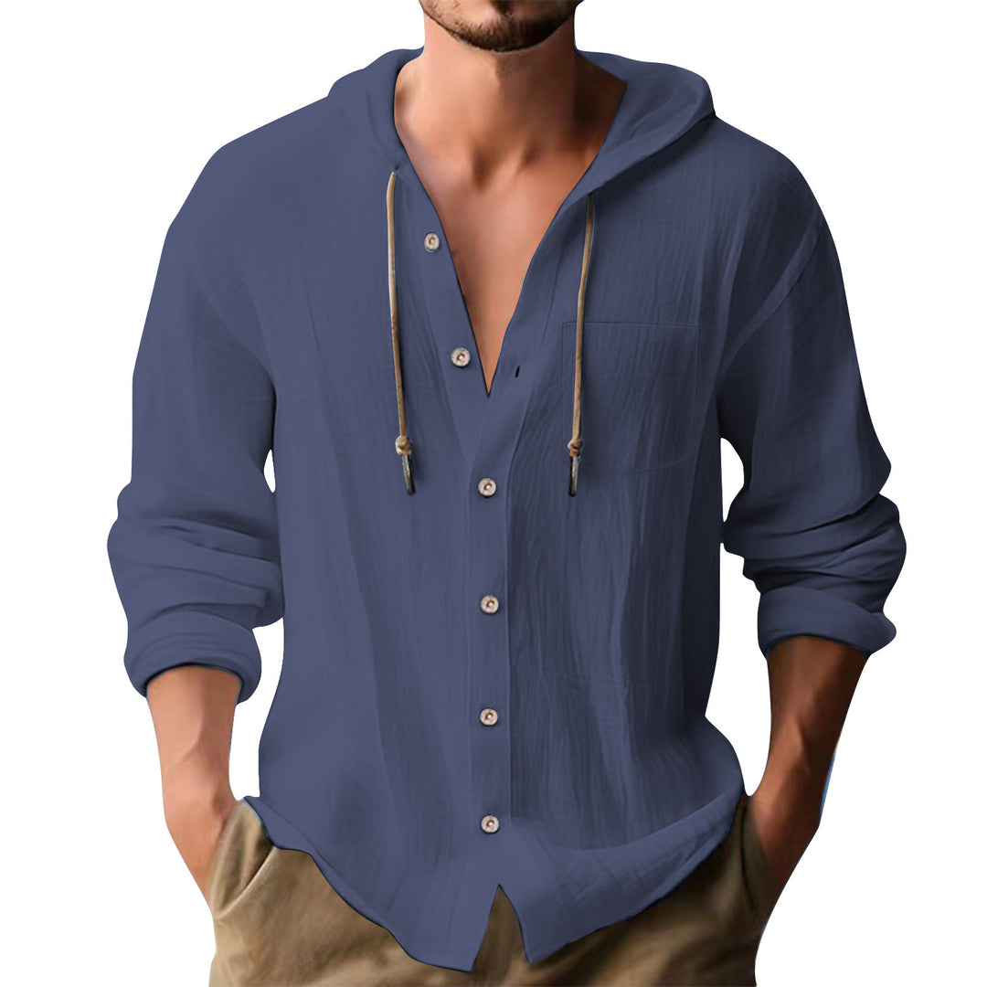 Herren lässiges Kapuzenshirt mit Knopfleiste und praktischen Taschen EB