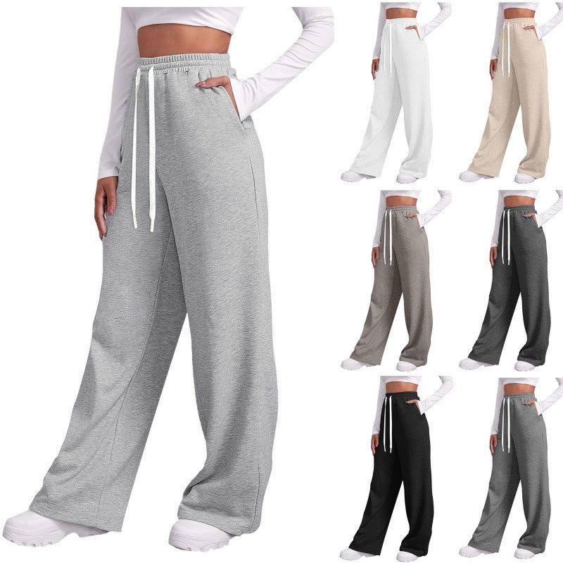 Damen nan lässige Loungehose mit geradem Bein extra langem Tunnelzug und tiefem Schritt EB