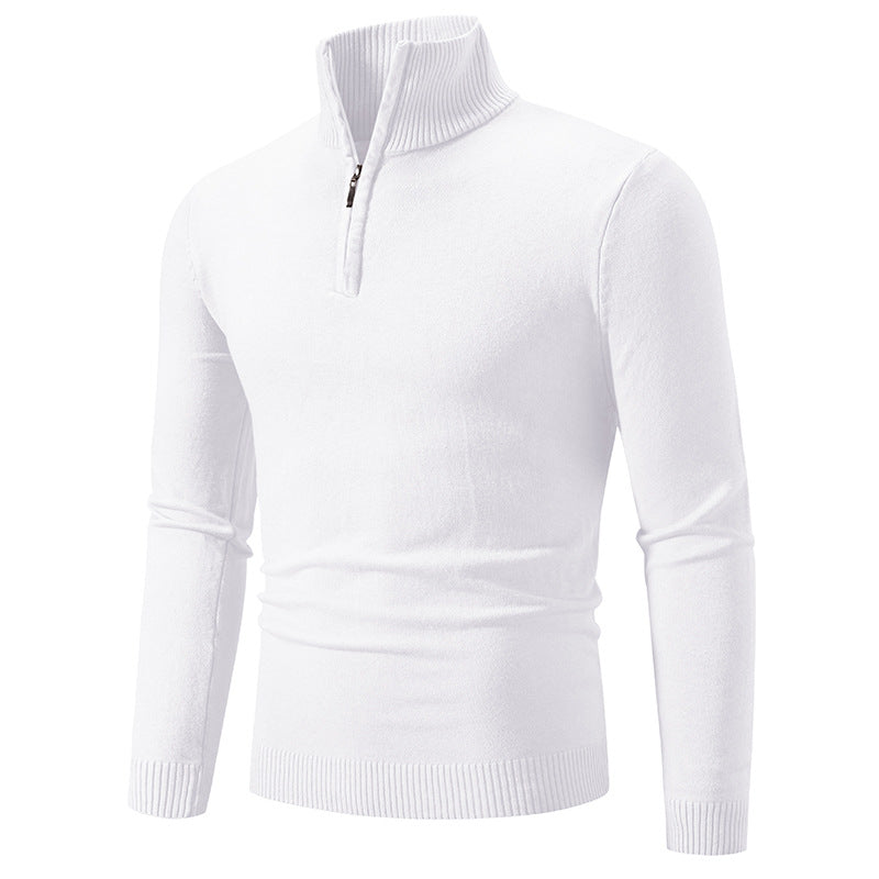 Herren nan Feinstrick-Halbzip-Pullover mit Rippen-Stehkragen und schmaler Passform EB