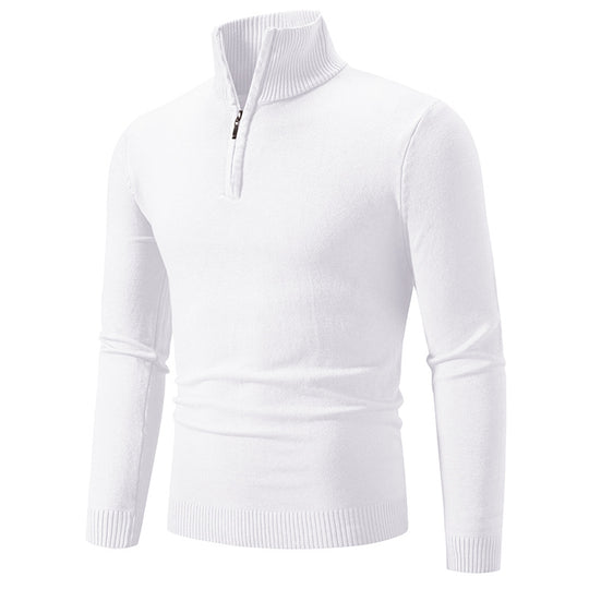 Herren nan Feinstrick-Halbzip-Pullover mit Rippen-Stehkragen und schmaler Passform EB