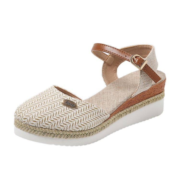 Damen Wedgesandalen mit elastischem Riemen und Jute-Applikation EB