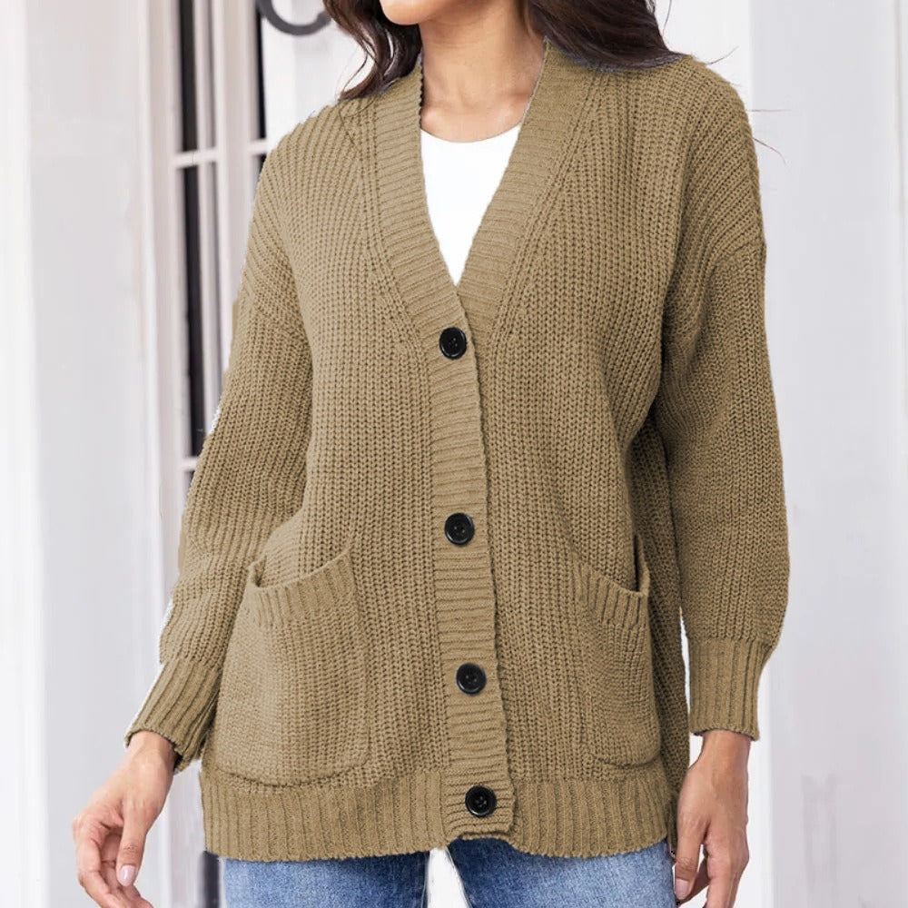 Damen Grobstrick-Cardigan mit praktischen Taschen und lässigem Schnitt EB