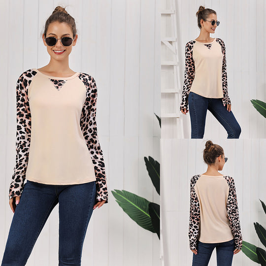 Damen Lässiges Langarmshirt mit grafischem Muster und seitlichen Schlitzen EB
