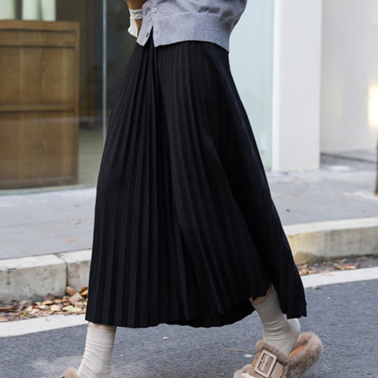 Damen  eleganter Falten-Maxirock mit dezentem Glitzer-Finish und elastischem Komfortbund EB
