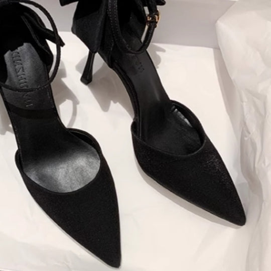 Damen elegante High Heels mit zartem Riemchen und Schleifenakzent EB